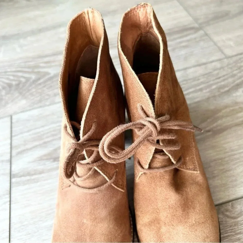 Locale Tan Suede Leather Lace Up Ankle Boots Made in Portugal
